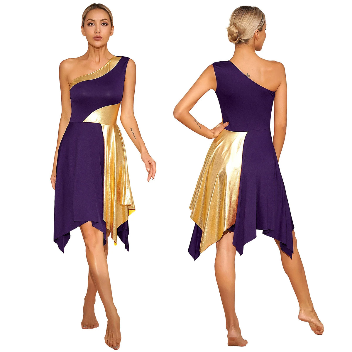 Radiance Metallic One-Shoulder Dance Dress