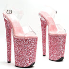 23cm Clear Platform Pole Dance Sandals - 9 Inch High Heels with Glitter