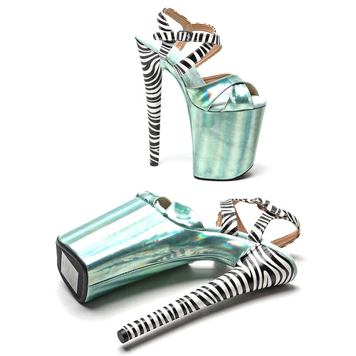 23cm Platform Sandals - Zebra Stripe Open Toe Dance Heels