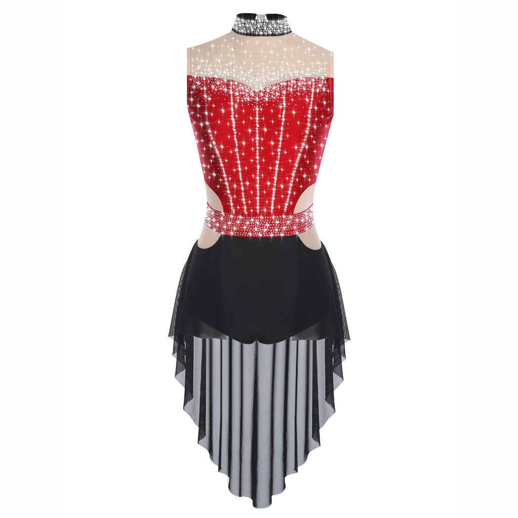 Dance Leotard Dress | Rhinestone Mesh Overlay