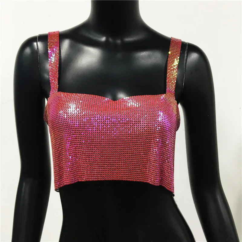 Sequin Backless Crop Tank Top