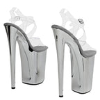 9-Inch Transparent Platform Sandals with Cross Straps - Open Toe Heels