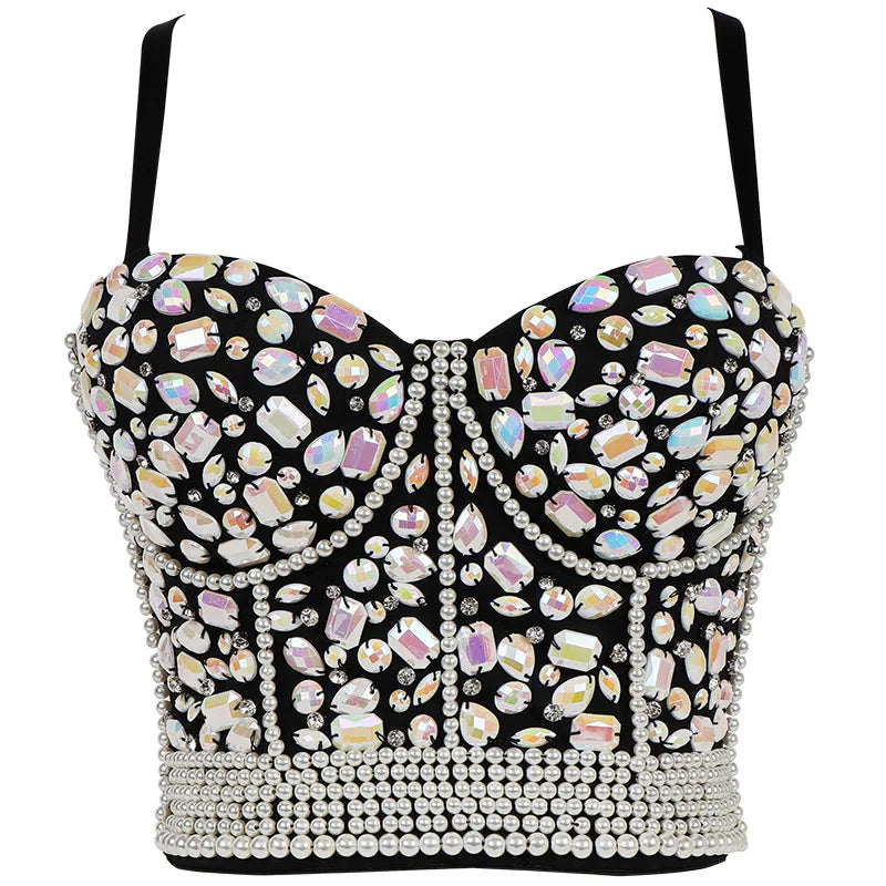 Heavy Beading Rhinestone Bustier | Colorful Crystal Corset Top