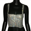 Rhinestone Backless Crop Top - Sparkly Sequin Camisole Tank