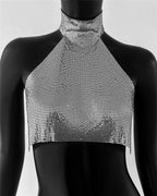 Metal Sequin Halter Crop Top