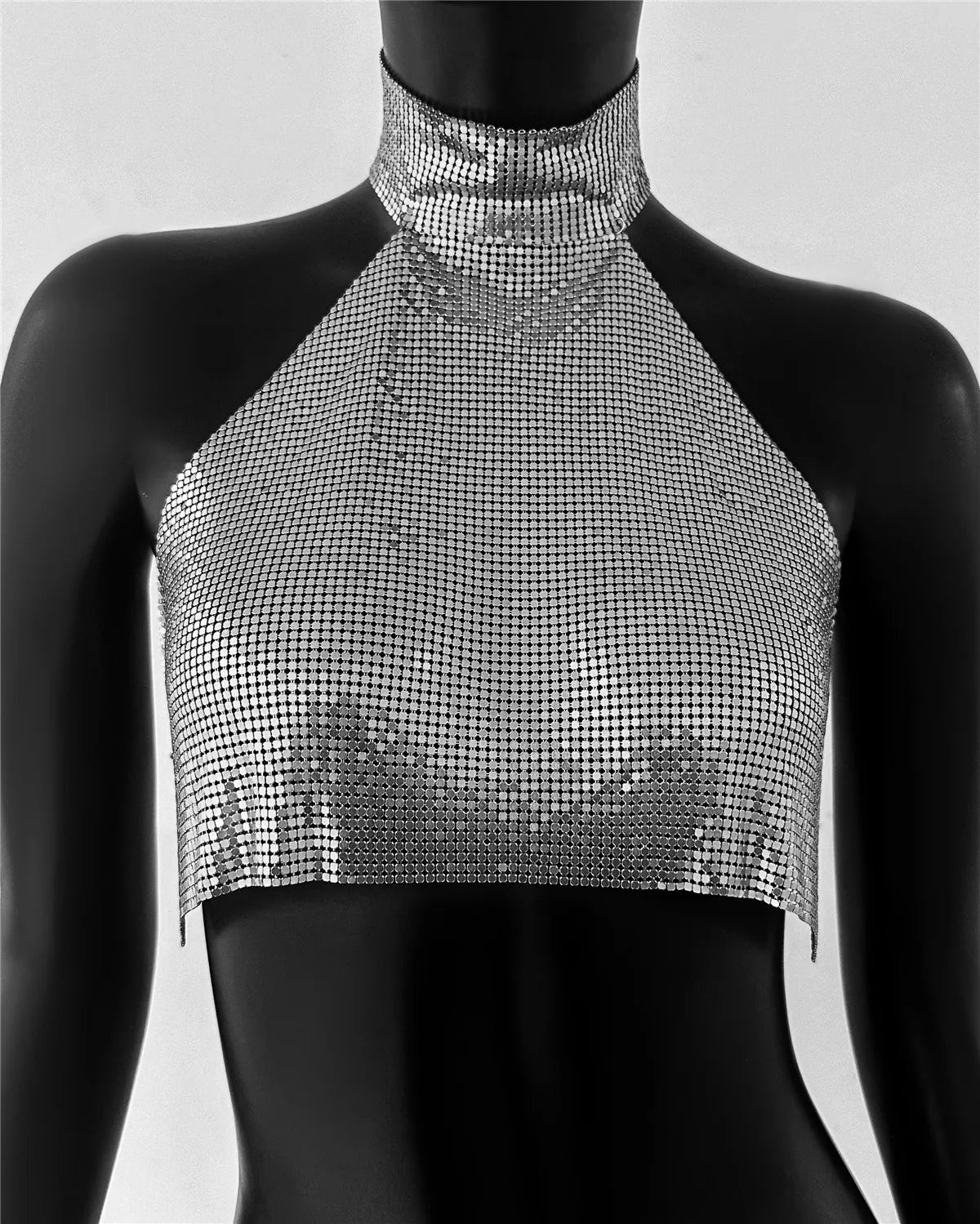 Metal Sequin Halter Crop Top