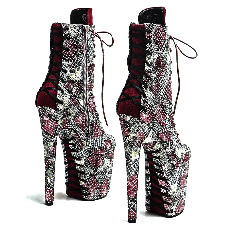 20cm Two-Color Mix Ankle Boots - Trendy Platform Dance Boots