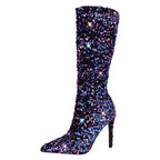 Sequin Stiletto Mid-Calf Boots