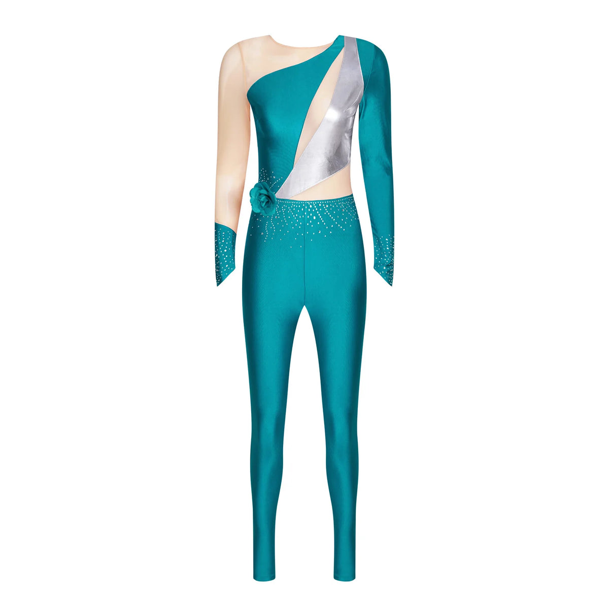 Rhinestone Dance Jumpsuit | Asymmetric Metallic Detail