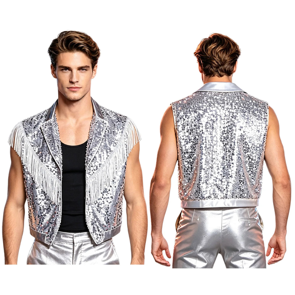 Men's Sequin Vest | Metallic Fringe