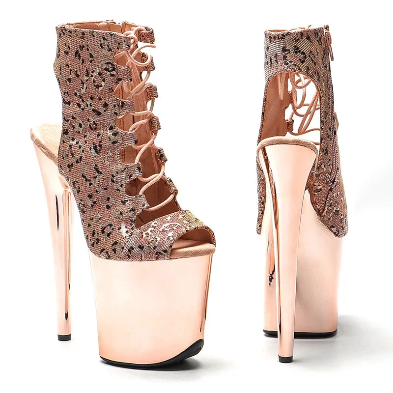 20cm Leopard Platform Pole Dancing Ankle Boots - 8 Inch High Heels
