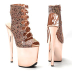 20cm Leopard Platform Pole Dancing Ankle Boots - 8 Inch High Heels