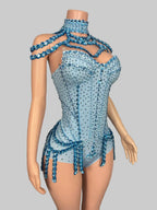 Blue Rhinestone Bodysuit - Sparkly High-Stretch Performance Wear for Dancers & Performers