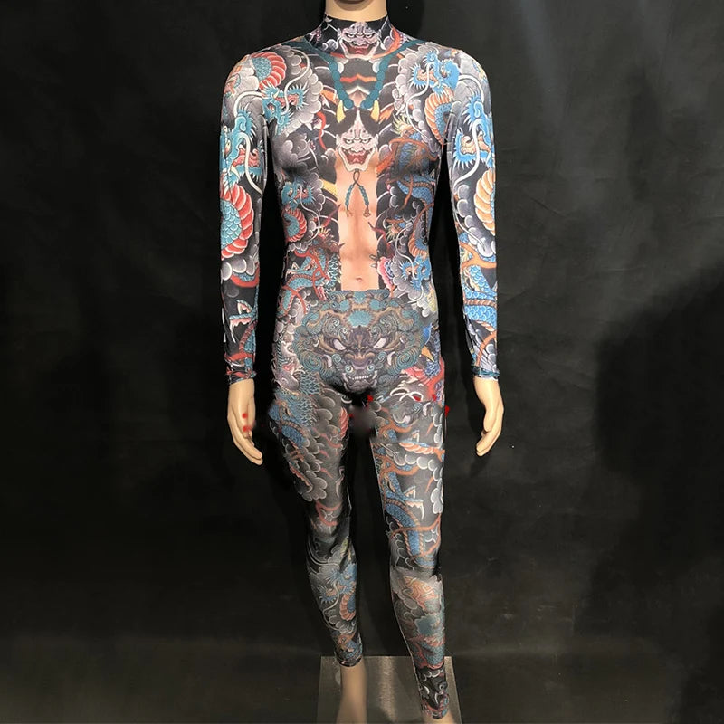 Printed Bodysuit Jumpsuit | Long Sleeve | Stage & Pole