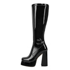 Platform Knee-High Boots | Square Toe Side Zip | 12cm Heel | Sizes US 5–15