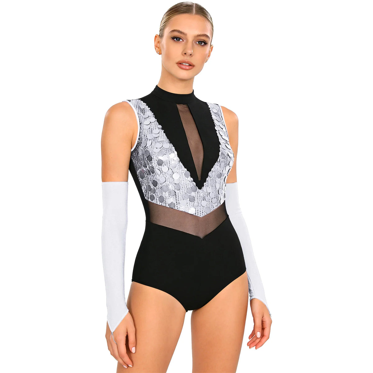 Spotlight Sequin Mock-Neck Leotard