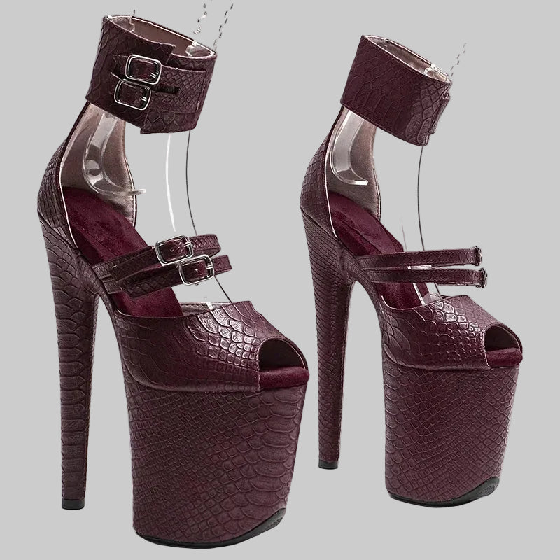 8-Inch Snakeskin Open Toe Platform Heels - Exotic Pole Dance Sandals