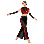 Sequin Crop Top, Mesh Pants & Gloves Set | Sleeveless Backless | Lyrical Stage Performance