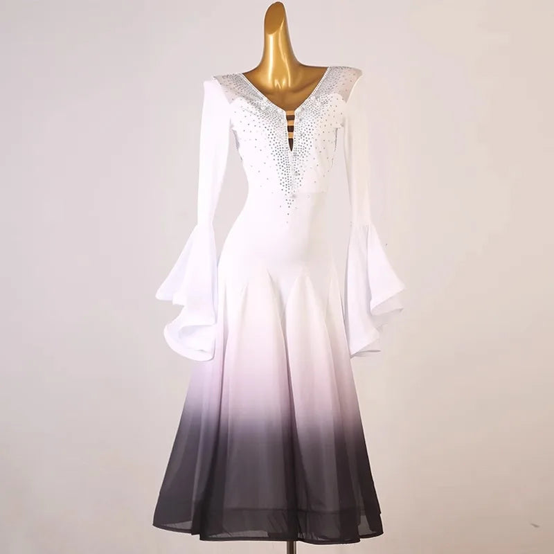 Ombre Ballroom Dance Dress | Bell Sleeves | 5 Colors | XXXXS-XXL