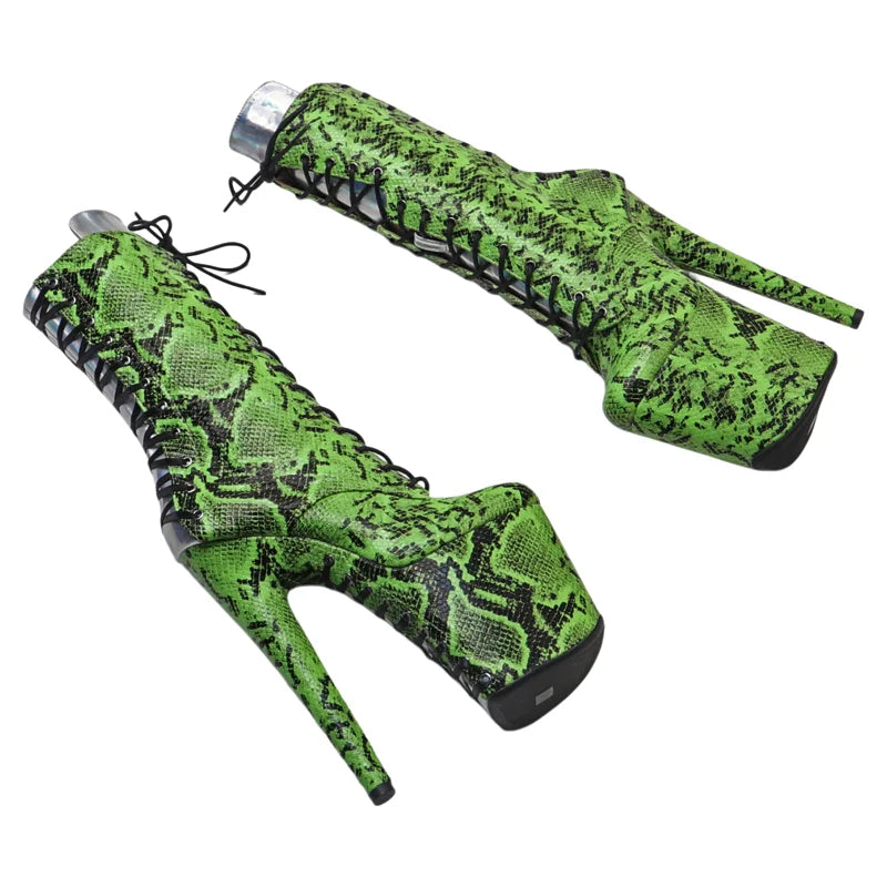 20CM Platform Ankle Boots - Snake Print Mix Color High Heel Pole Dance Boots