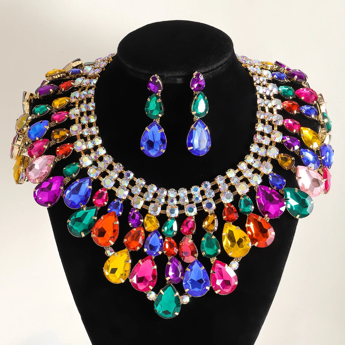 Rhinestone Necklace & Earring Set | Geometric | 3-Piece