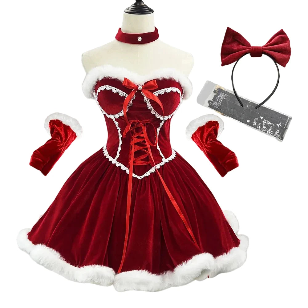 Santa Mini Dress Costume Set | Fur Trim Velvet | Christmas & Cosplay