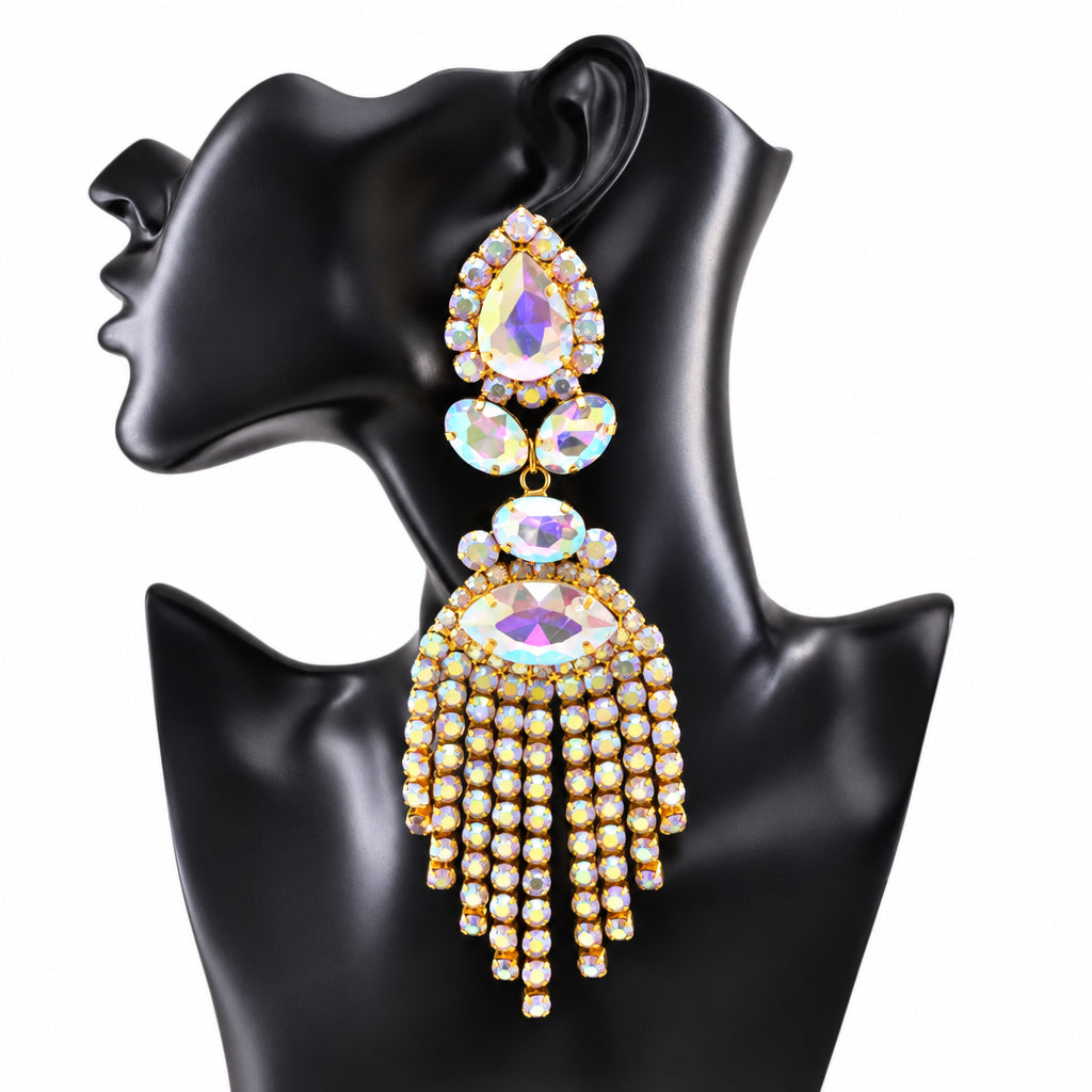 Rhinestone Clip-On Earrings | Long Tassel