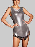 Metal Sequin Tassel Mini Dress - Spaghetti Strap Party Dress