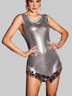 Metal Sequin Tassel Mini Dress - Spaghetti Strap Party Dress