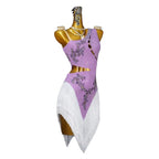 Purple Rhinestone Latin Dance Dress with Tassel & Applique Details