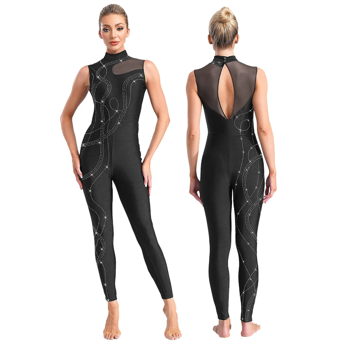 Asymmetric Jumpsuit | Rhinestone Mesh | Dance Performance
