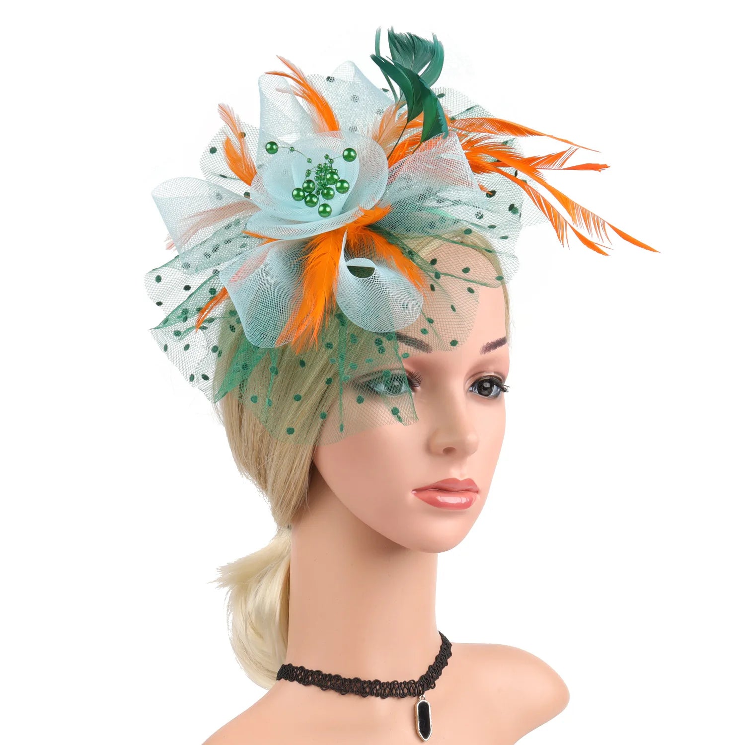 Feather Flower Fascinator Hat | Floral Mesh Headband | 36 Colors