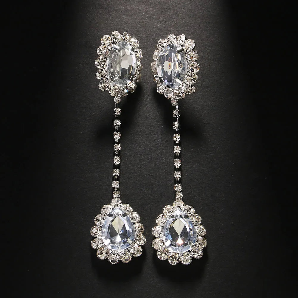 Rhinestone Water Drop Earrings | Silver or Gold