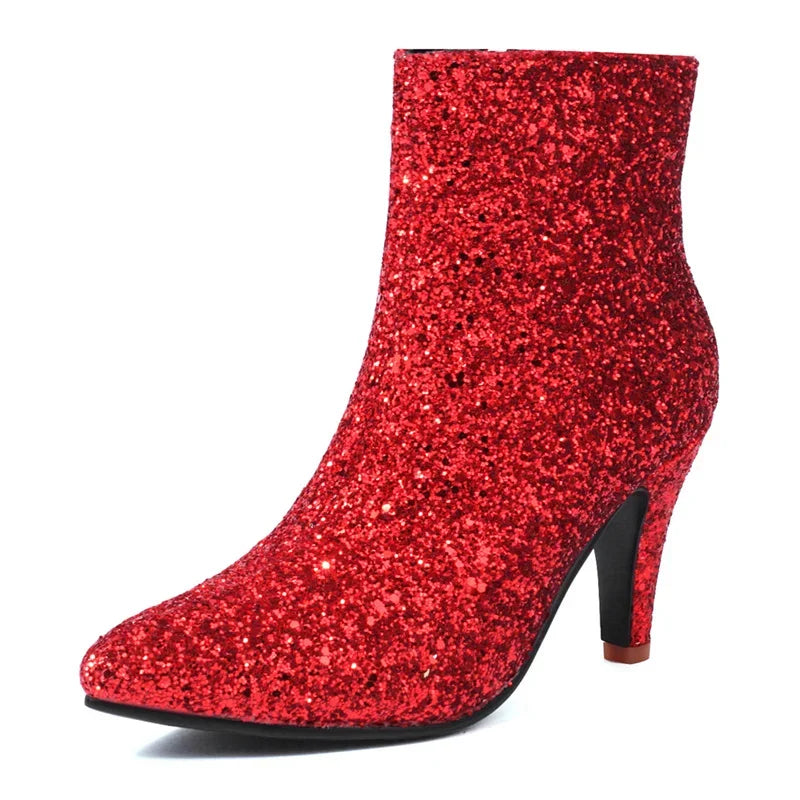 Sequin Ankle Boots | Pointed Toe | 8.5cm