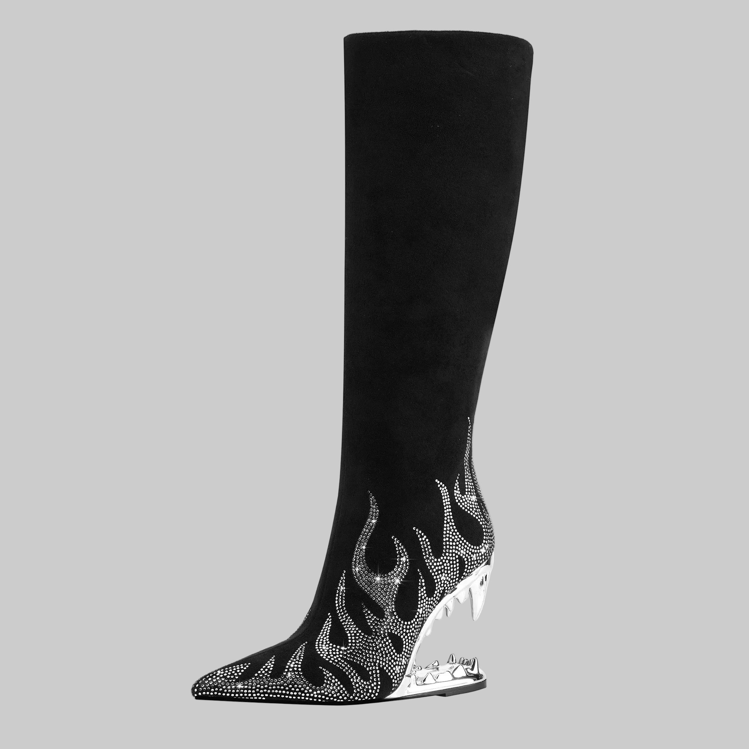Flame Rhinestone Velvet Ankle Boots - Crystal Wedge Heel Boots