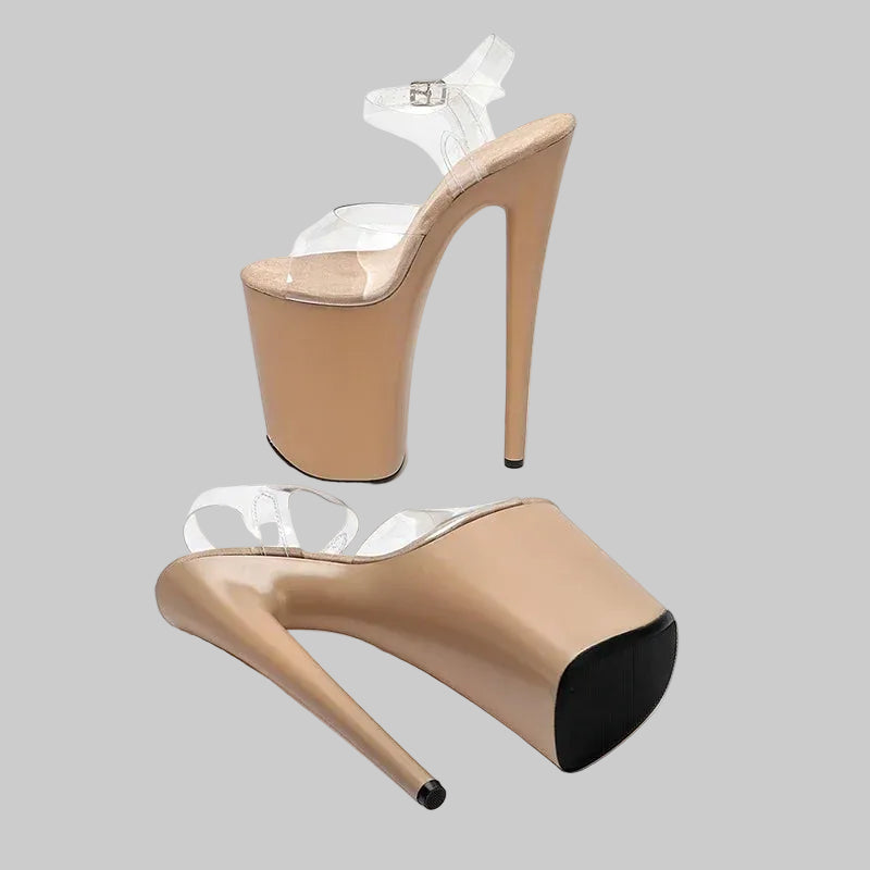 23CM Clear PVC Platform Sandals - 9 Inch High Heel Pole Dance Shoes