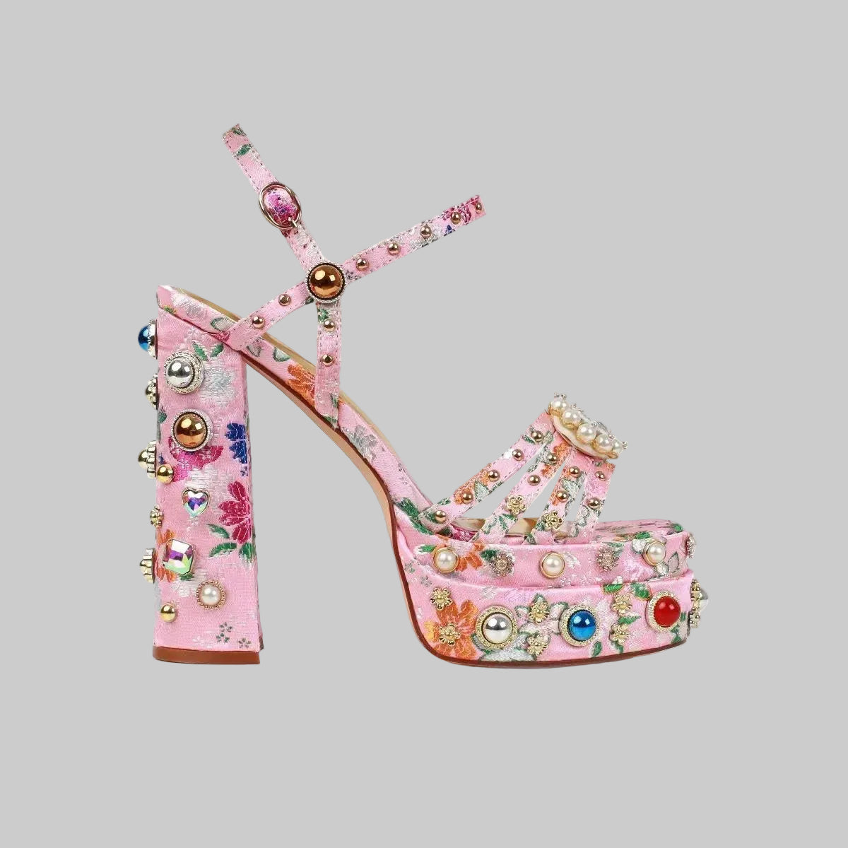 Crystal Platform Sandals - Rhinestone Ankle Strap Heels