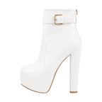Platform Ankle Bootie | Block Heel | White, Black, Brown, Matte Black