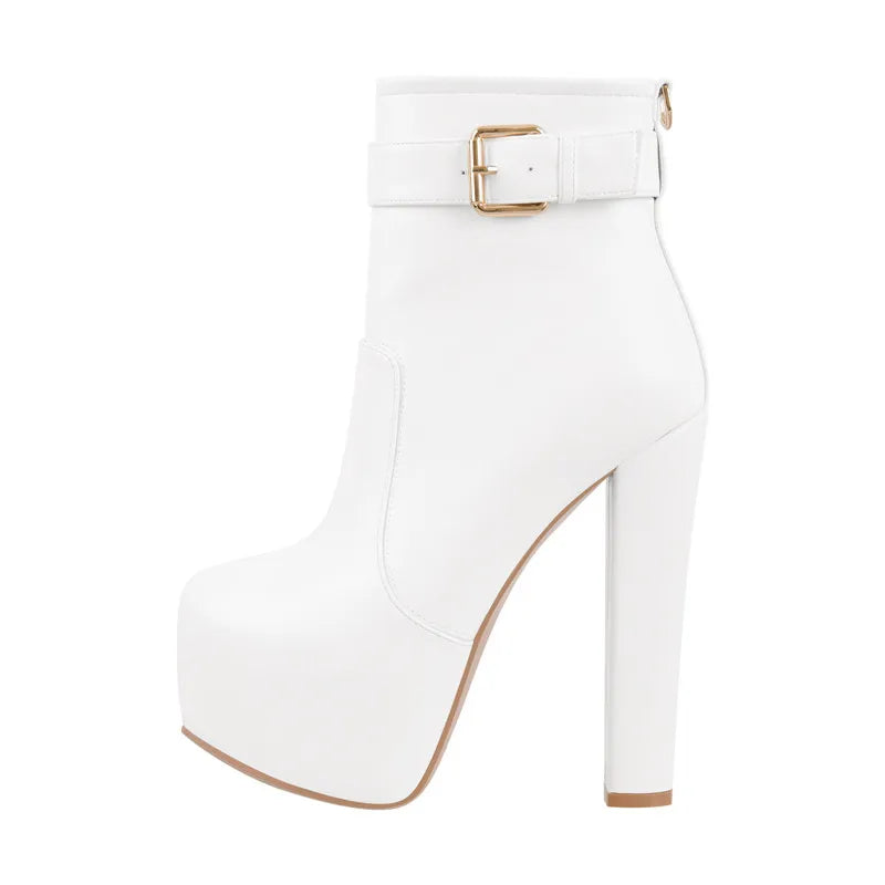 Platform Ankle Bootie | Block Heel | White, Black, Brown, Matte Black