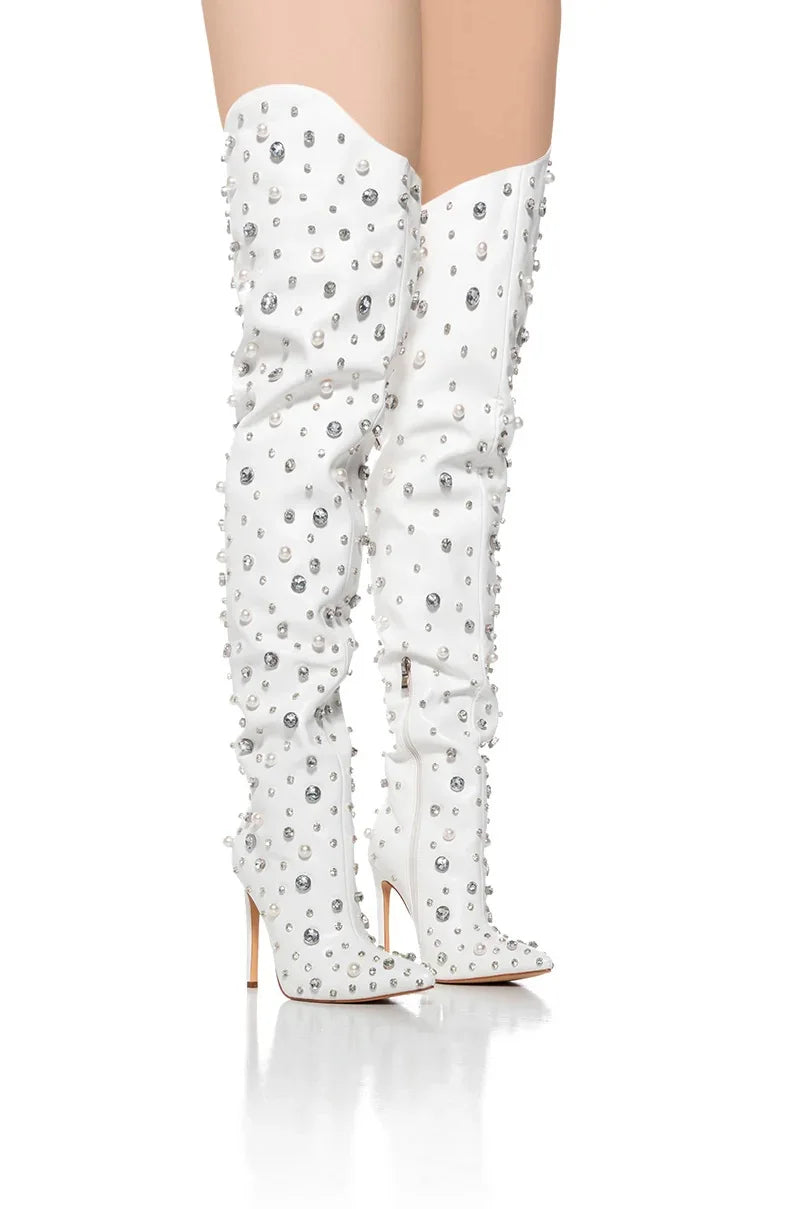 Crystal Embellished Over-the-Knee Boots | 10/12cm Heel