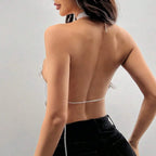Metallic Sequin Off-Shoulder Halter Top
