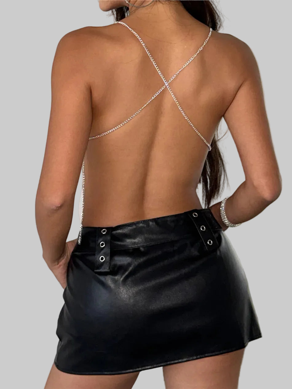 Rhinestone Diamond Halter Crop Top