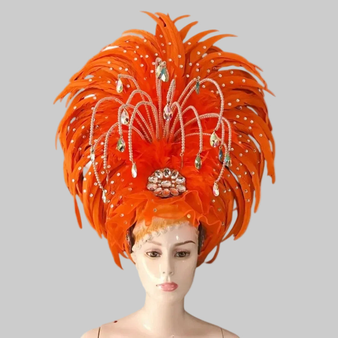 Feather Headdress - Handcrafted Samba Carnival Headpiece with Rhinestones