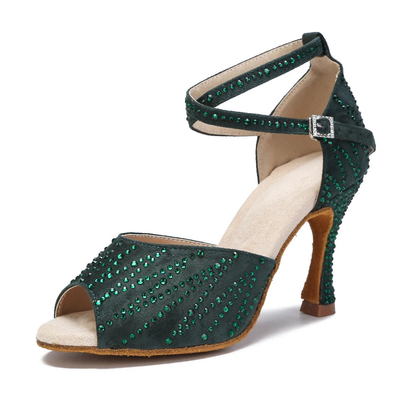 Crystal Latin Dance Heels | Suede | Multi-Color & Height