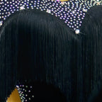 Black Latin Samba Dance Dress – Tassel & Ribbon Stage Costume