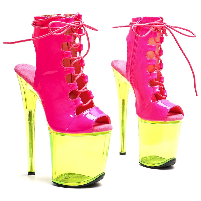 8-Inch Clear Platform Ankle Boots - Patent Exotic Dance Boots