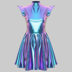 Holographic A-Line Performance Dress - Futuristic Stage Costume