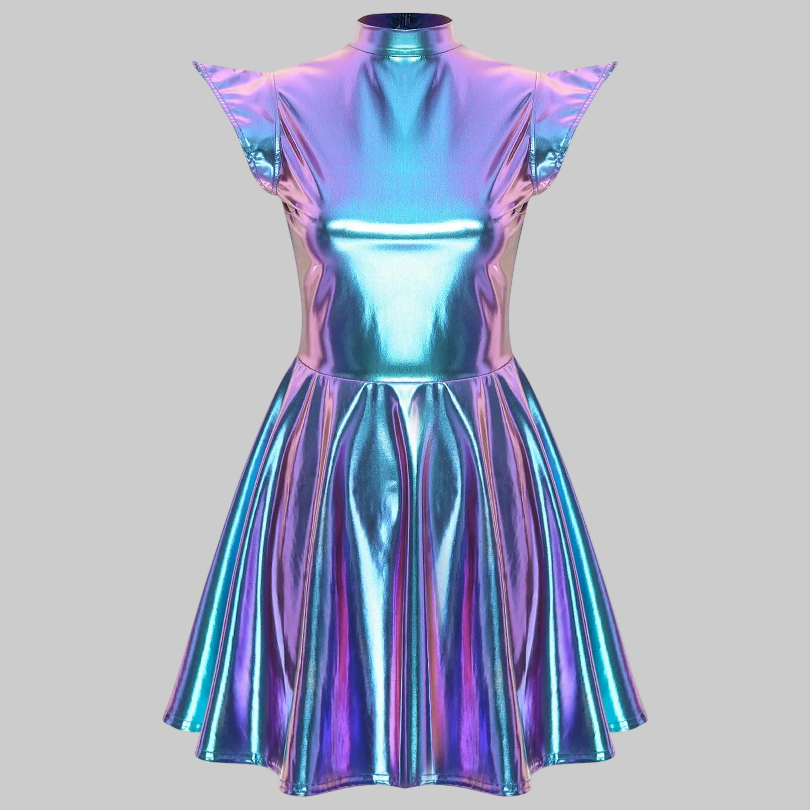 Holographic A-Line Performance Dress - Futuristic Stage Costume