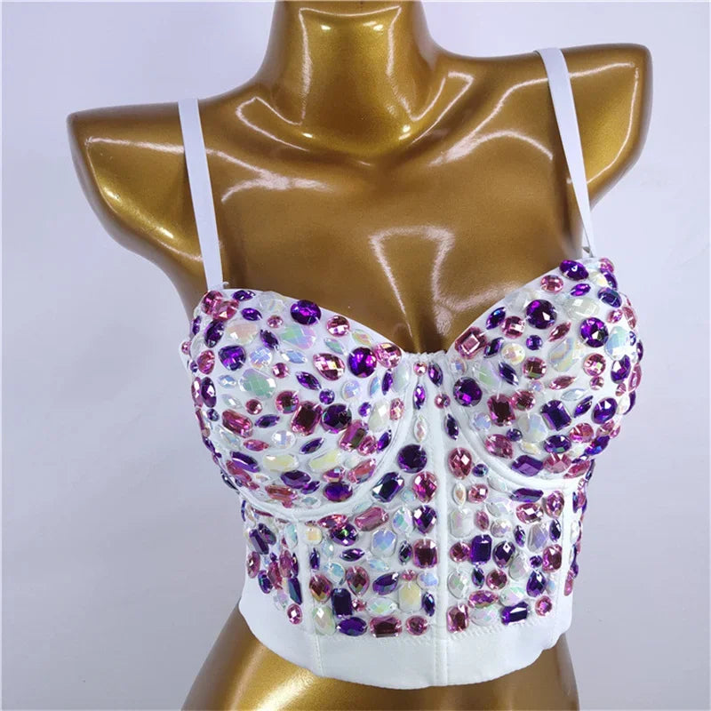 Rhinestone Beaded Bustier Bra Top | Stage & Party