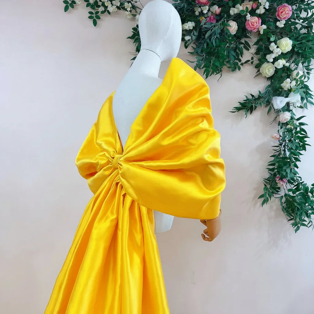 Mikado Cape | Oversized Bow Sleeves & 2M Train | Pageant & Bridal